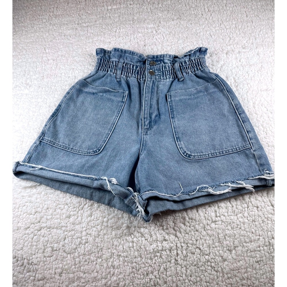 Zara Denim Pull-On Paperbag Utility Shorts Blue Wash Lightweight Size 4